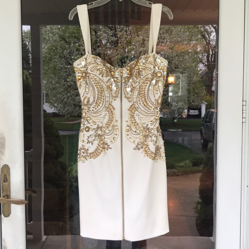 Sherri Hill Off White Dress Gold Detail, Size 2. - Picture 5 of 7